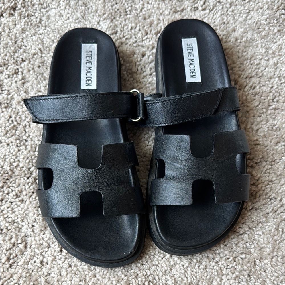 Steve Madden Black Leather Slide Sandals